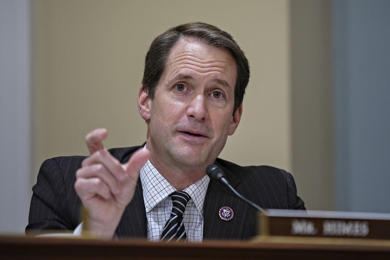 © Reuters. FILE PHOTO: Representative Jim Himes (D-CT) gestures as he speaks during a House Intelligence Committee hearing on worldwide threats, in Washington, D.C., U.S., April 15, 2021. Al Drago/Pool via REUTERS/File Photo