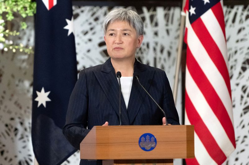 © Reuters. FILE PHOTO: Australia's Foreign Minister Penny Wong speaks during a joint press conference with India's External Affairs Minister Subrahmanyam Jaishankar, Japan's Foreign Minister Yoko Kamikawa and U.S. Secretary of State Antony Blinken at Iikura Guest House in Tokyo, Japan July 29, 2024. Tomohiro Ohsumi/Pool via REUTERS/File Photo